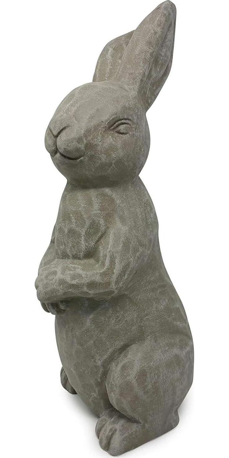 14 Inch Tall Standing Sculpture for Your Patio and Yard, Outdoor Lawn décor, Cute Ceramic Figurine Garden Rabbit Bunny Statue, Gray Cement
