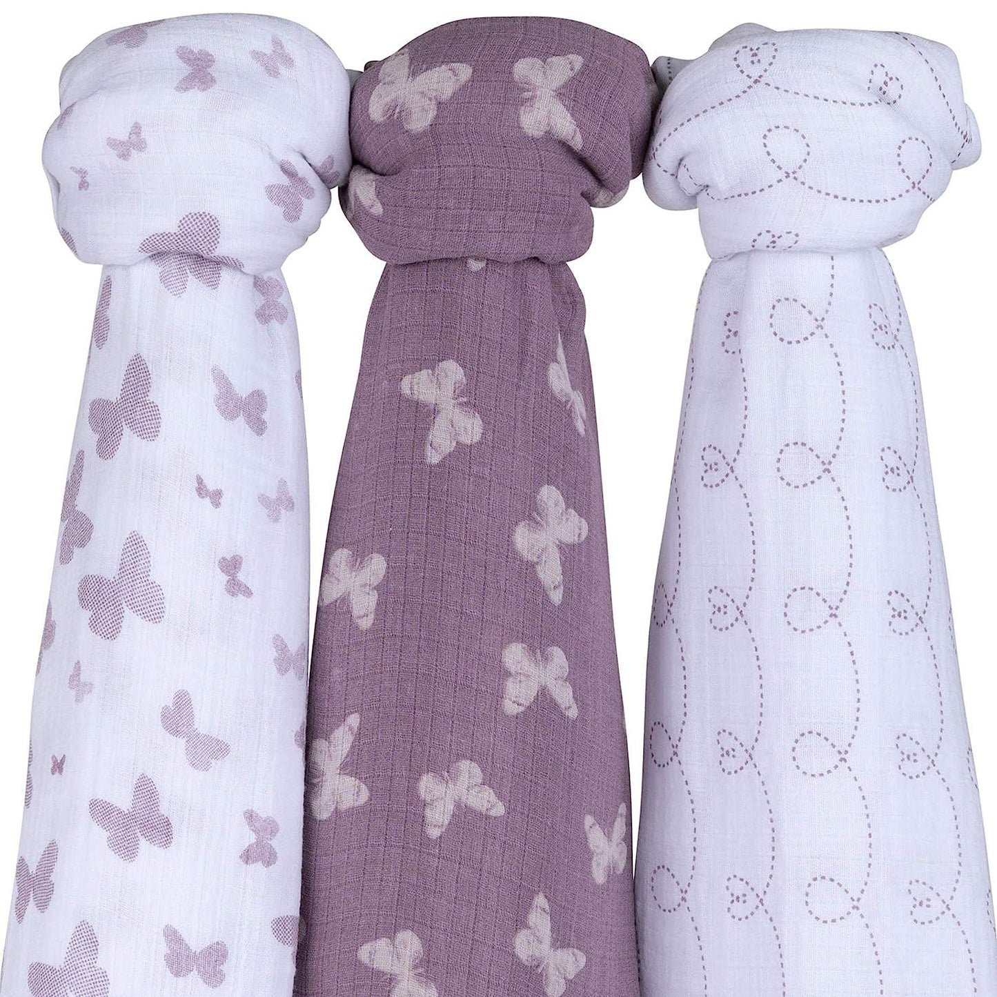 Ely's and Co. Muslin Swaddle Blanket 100% Soft Muslin Cotton 3 Pack 47 x 47 (Lavender Butterfly)