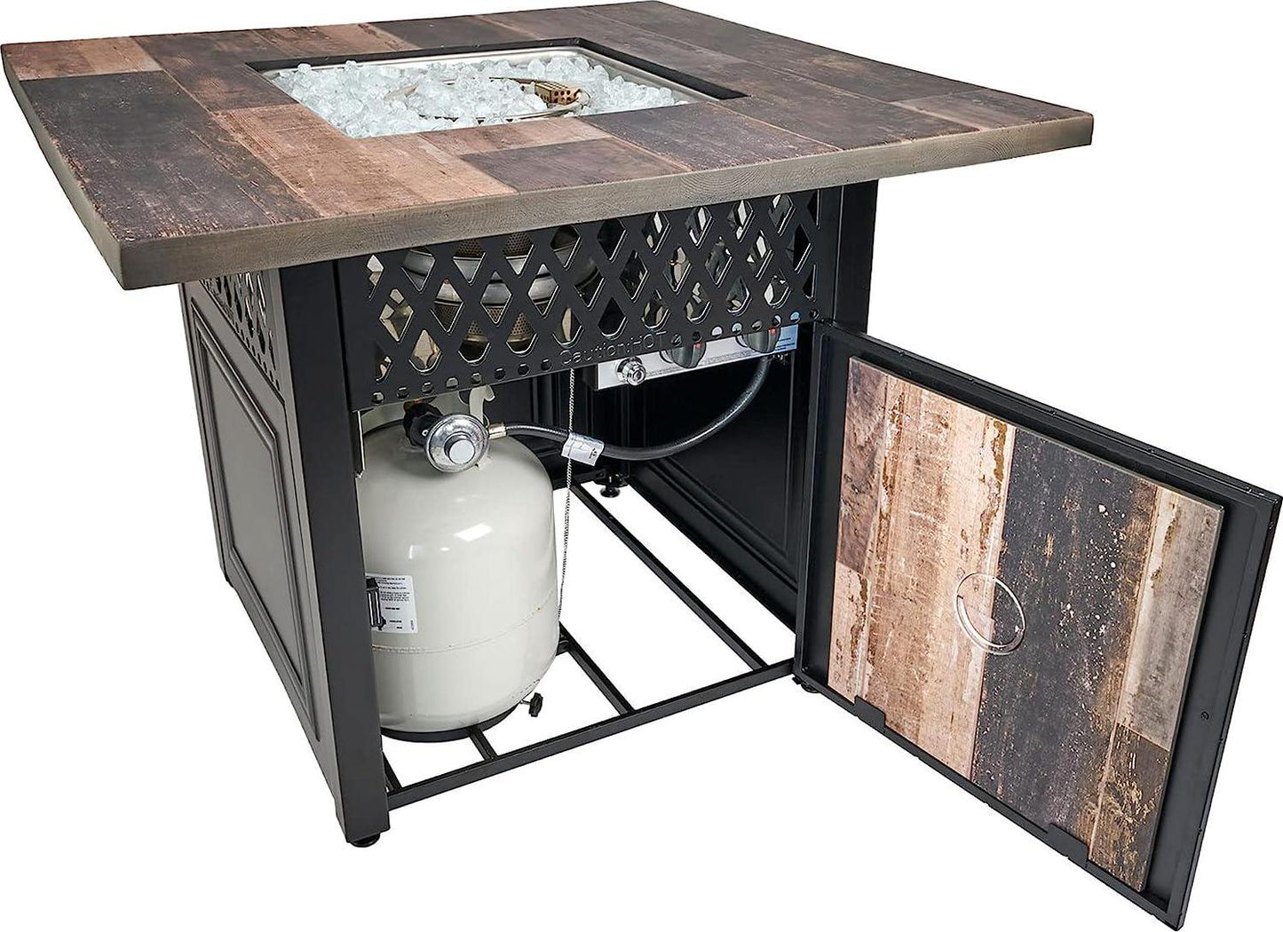 Piper 38 Inch Square UV Printed LP DualHeat Gas Fire Pit Table and Patio Heater Combination with Total of 41,000 BTUs