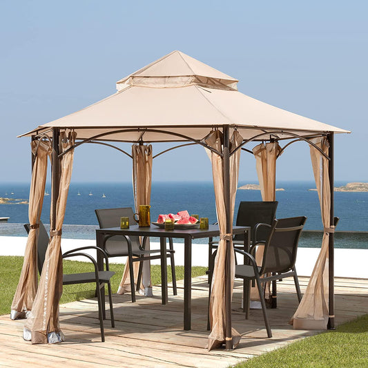 Erinnyees 11'x11' Outdoor Canopy Gazebo, Patio Hexagonal Gazebo with Mosquito Netting, Canopy Tent with Waterproof Double Roof Tops and Steel Frame-