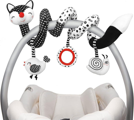 Euyecety Baby Spiral Plush Toys, Black White Stroller Toy Stretch and Spiral Activity Toy Car Seat Toys,-