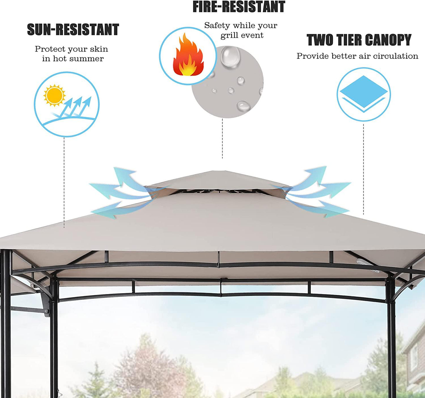 FAB BASED 5x11 Grill Gazebo, Outdoor BBQ Grill Patio Canopy with Extra Shadow and LED Lights, Barbeque Gazebo Canopy (Grey)