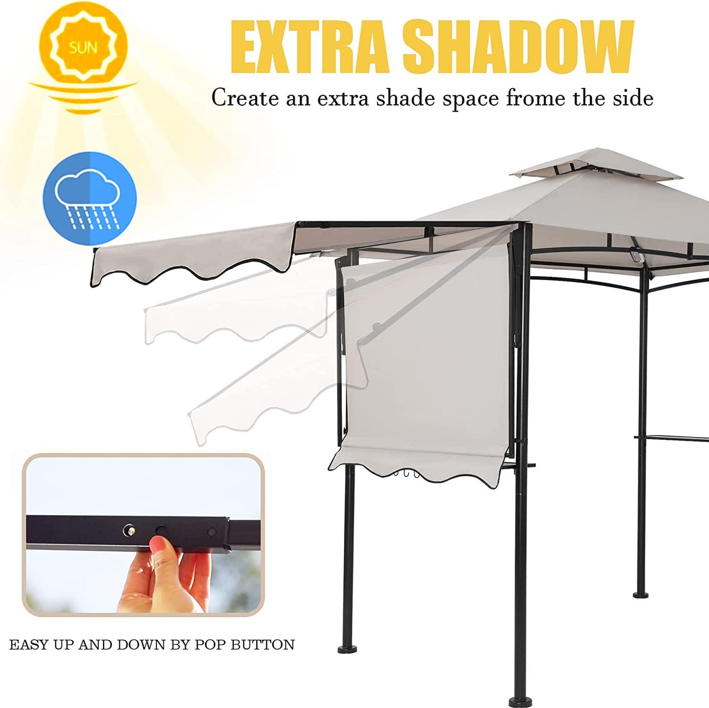 FAB BASED 5x11 Grill Gazebo, Outdoor BBQ Grill Patio Canopy with Extra Shadow and LED Lights, Barbeque Gazebo Canopy (Grey)