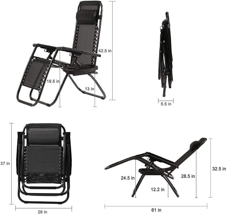 FDW Zero Gravity Chairs Patio Chairs Lawn Lounge Chair Patio Set of 2 with Pillow and Cup Holder Patio Furniture Outdoor Adjustable Dining Reclining Folding Chairs