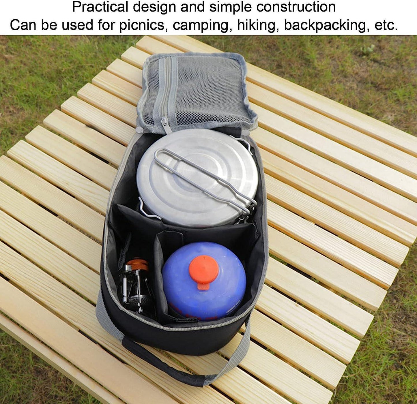 FIYO Camping Tableware Storage Bag, Picnic Tourist Tableware Set Storage Container Large Capacity Detachable Compartment Cooking Utensils Organizer