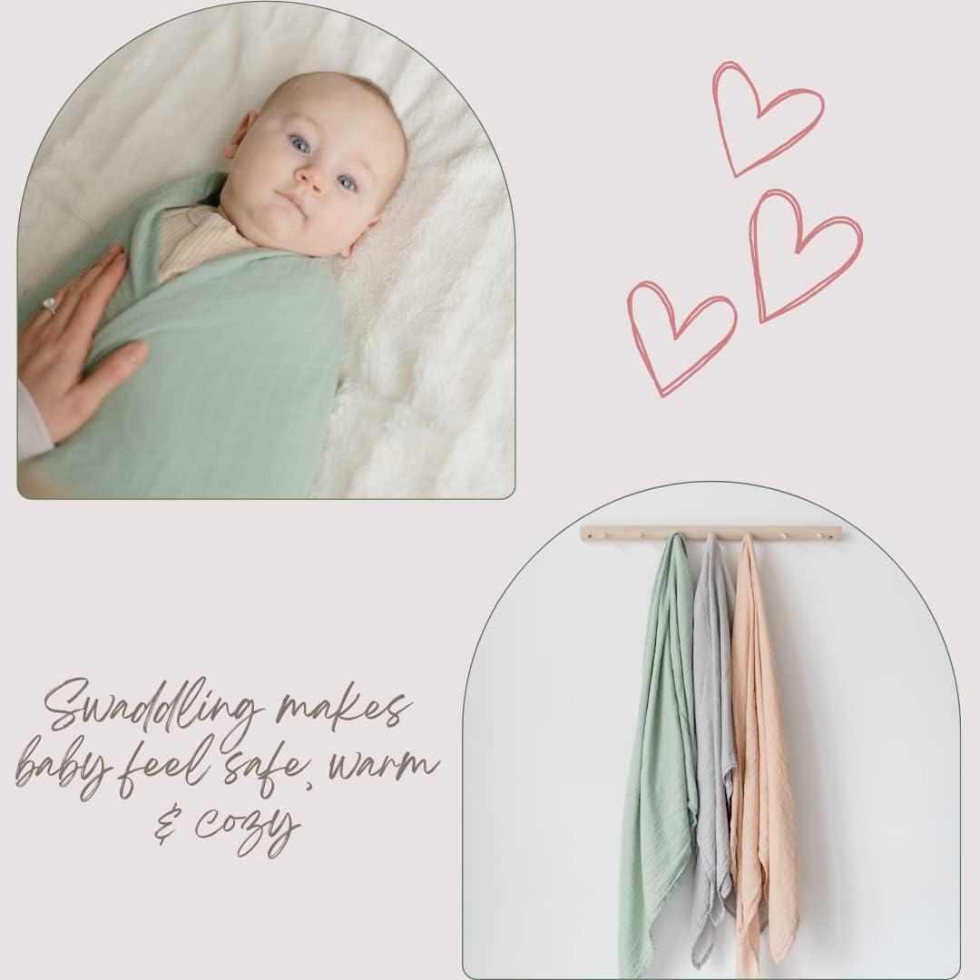 Fern and Avery Swaddle Blankets - Organic Cotton and Bamboo Baby Blankets - Gender Neutral Muslin Swaddles for Baby Boy or Baby Girl - Newborn Essential Receiving Blankets - Swaddle Set of 3 - Sage