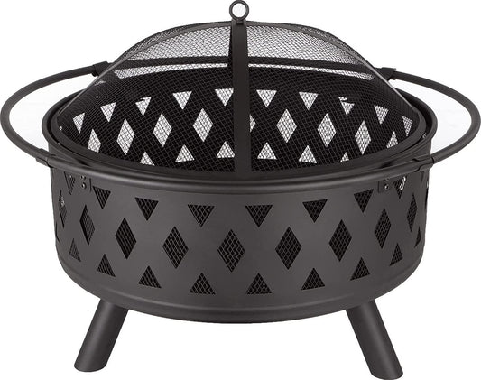 Fire Pit Set, Wood Burning Pit - Includes Screen, Cover and Log Poker - Great for Outdoor and Patio, 32 inch Round Crossweave Firepit by Pure Garden-