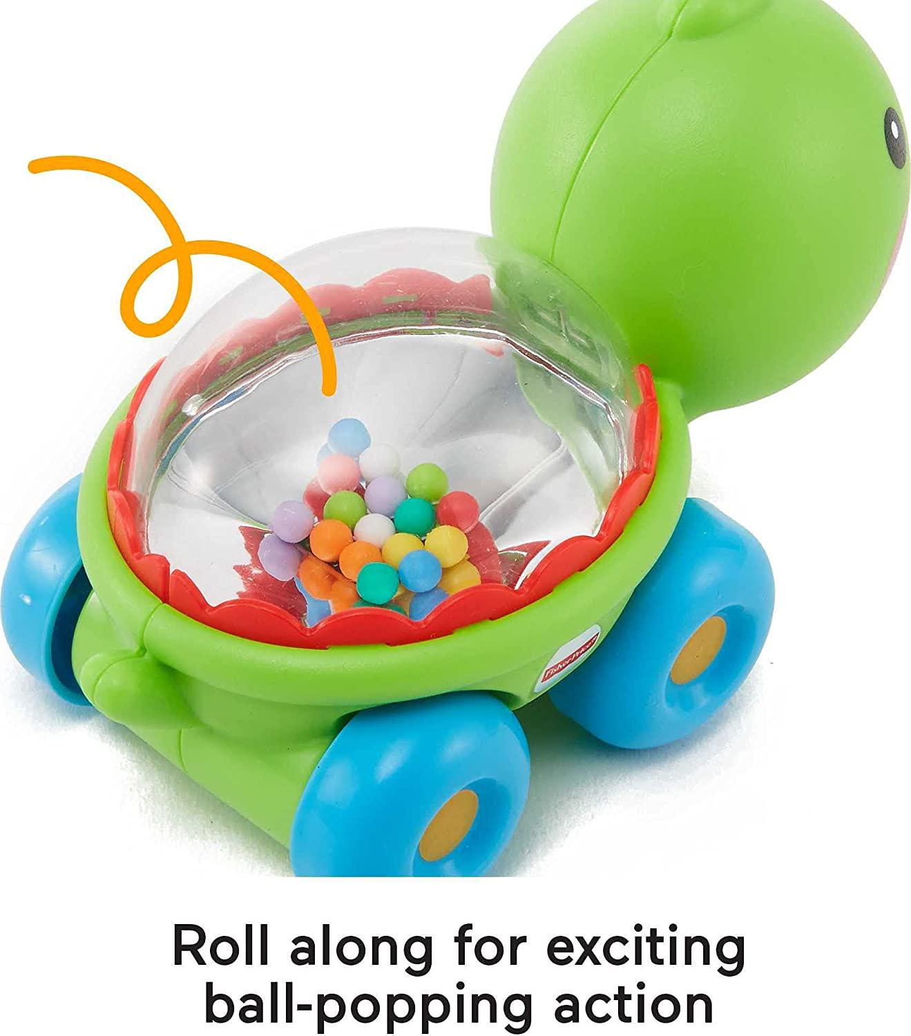 Fisher-Price Baby Crawling Toy Poppity Pop Turtle Push-Along Vehicle With Ball Popping Sounds For Ages 6+ Months