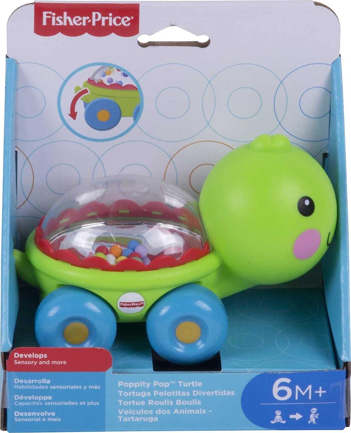 Fisher-Price Baby Crawling Toy Poppity Pop Turtle Push-Along Vehicle With Ball Popping Sounds For Ages 6+ Months