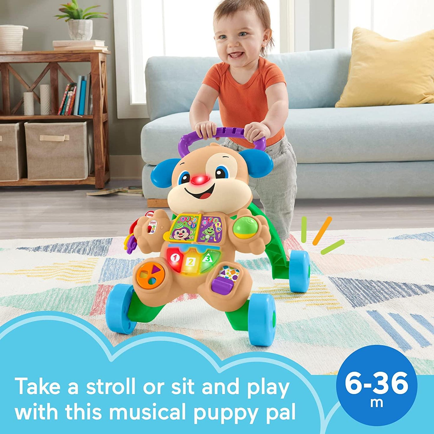 Fisher-Price Laugh and Learn Baby and Toddler Toy Smart Stages Learn With Puppy Walker, Educational Music Lights And Activities