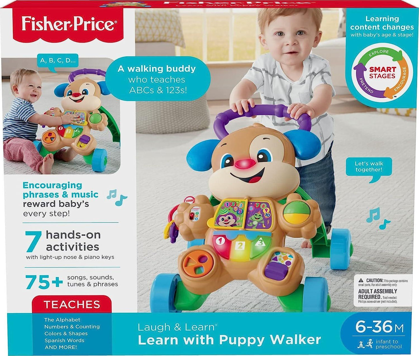 Fisher-Price Laugh and Learn Baby and Toddler Toy Smart Stages Learn With Puppy Walker, Educational Music Lights And Activities