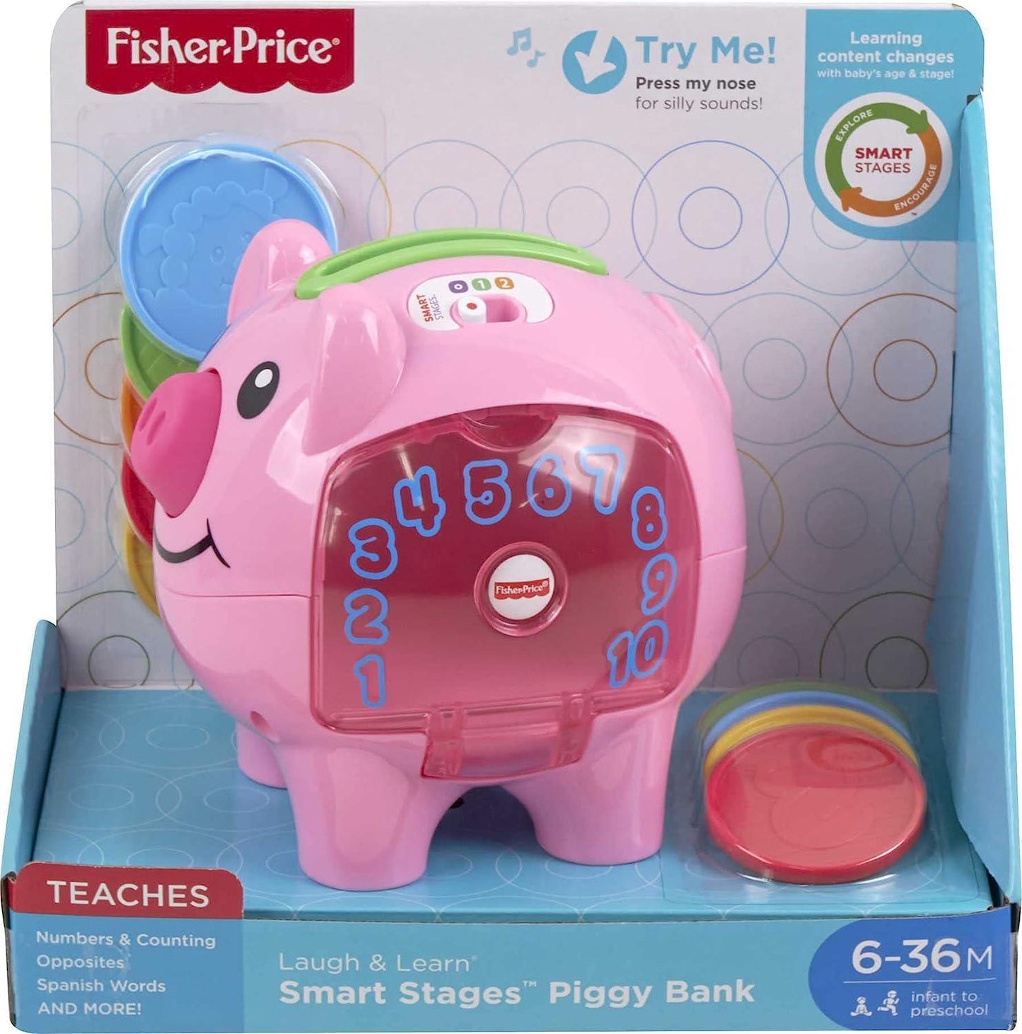 Laugh and Learn Baby Learning Toy Smart Stages Piggy Bank With Music and Phrases For Infant To Toddler Ages 6+ Months