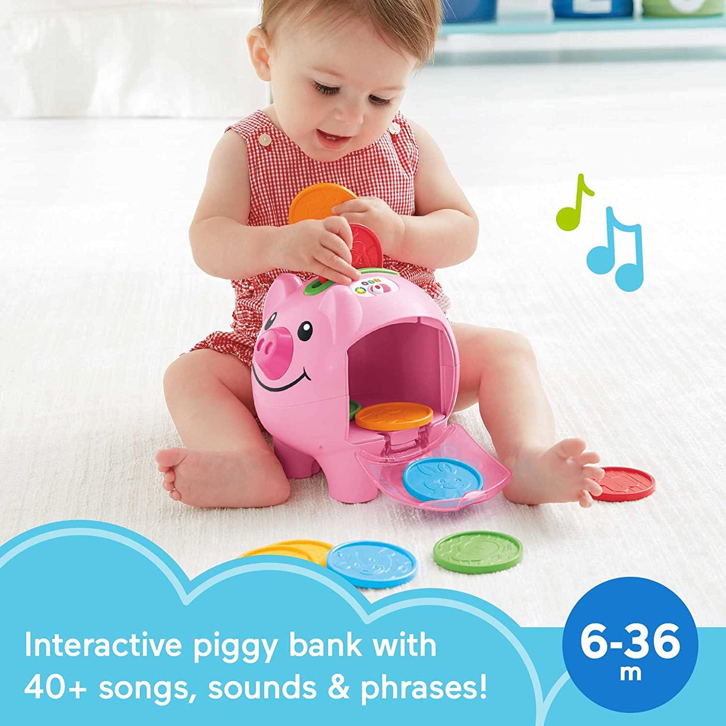 Laugh and Learn Baby Learning Toy Smart Stages Piggy Bank With Music and Phrases For Infant To Toddler Ages 6+ Months