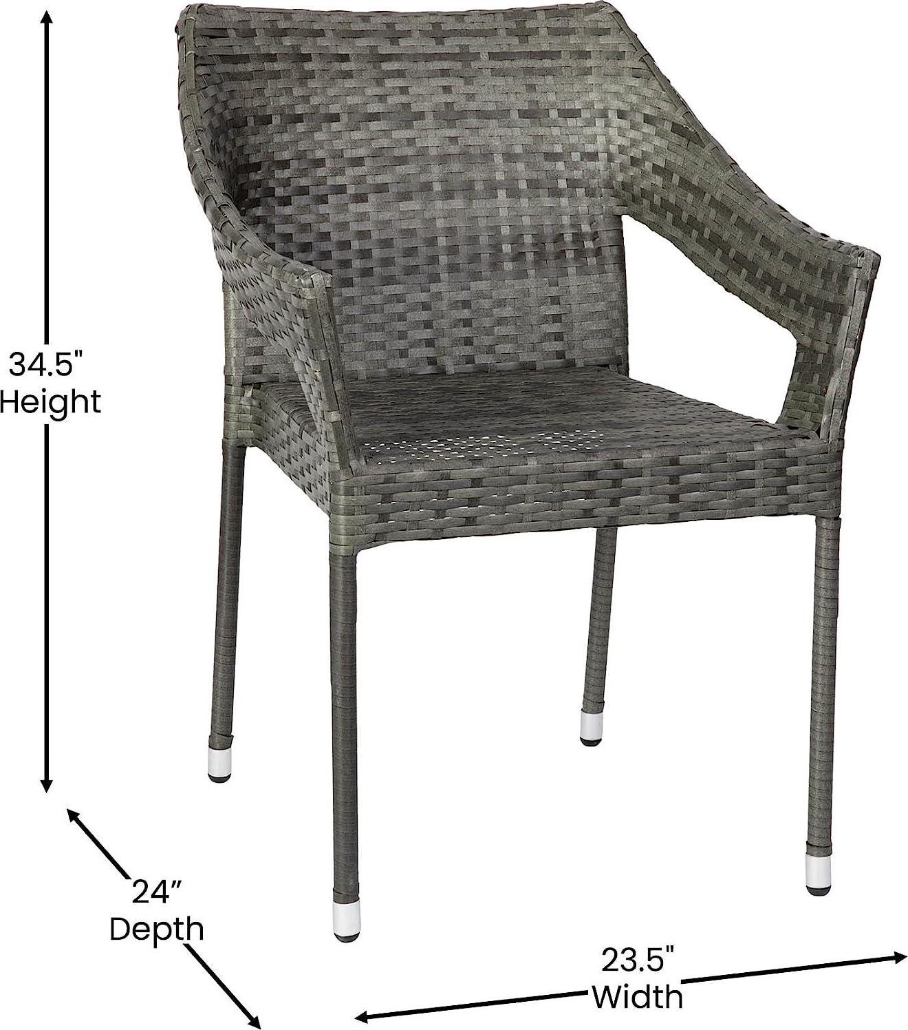 Flash Furniture Ethan Commercial Grade Patio Chair, All Weather PE Rattan Wicker Stacking Patio Dining Chair, Gray