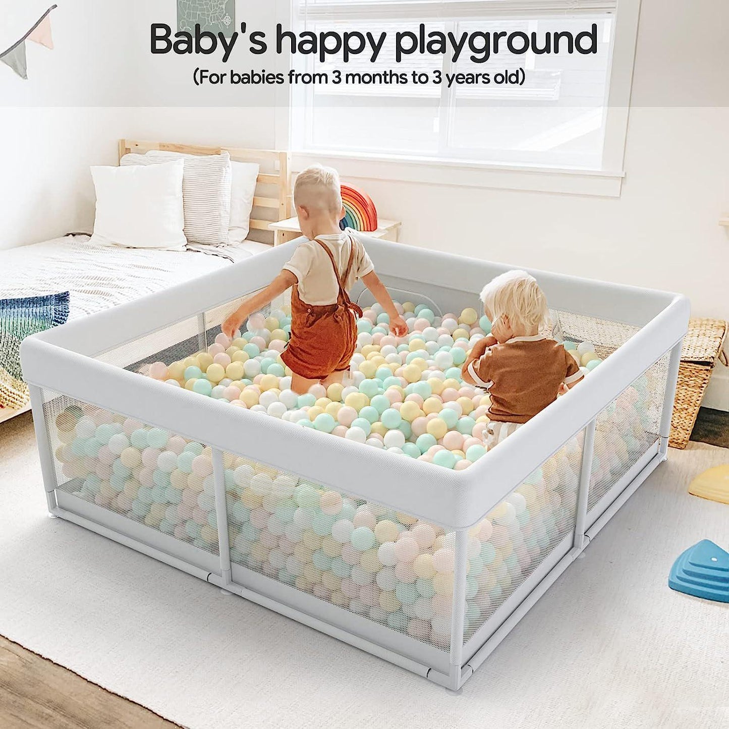 Baby Playpen, Playpen for Babies and Toddlers, 47x47 Small Baby Play Pen,Toddler Playpen for Apartment,Play Yard for Baby,Baby Activity Play Fence, Extra Large Baby Playard, 47x47 Light Grey