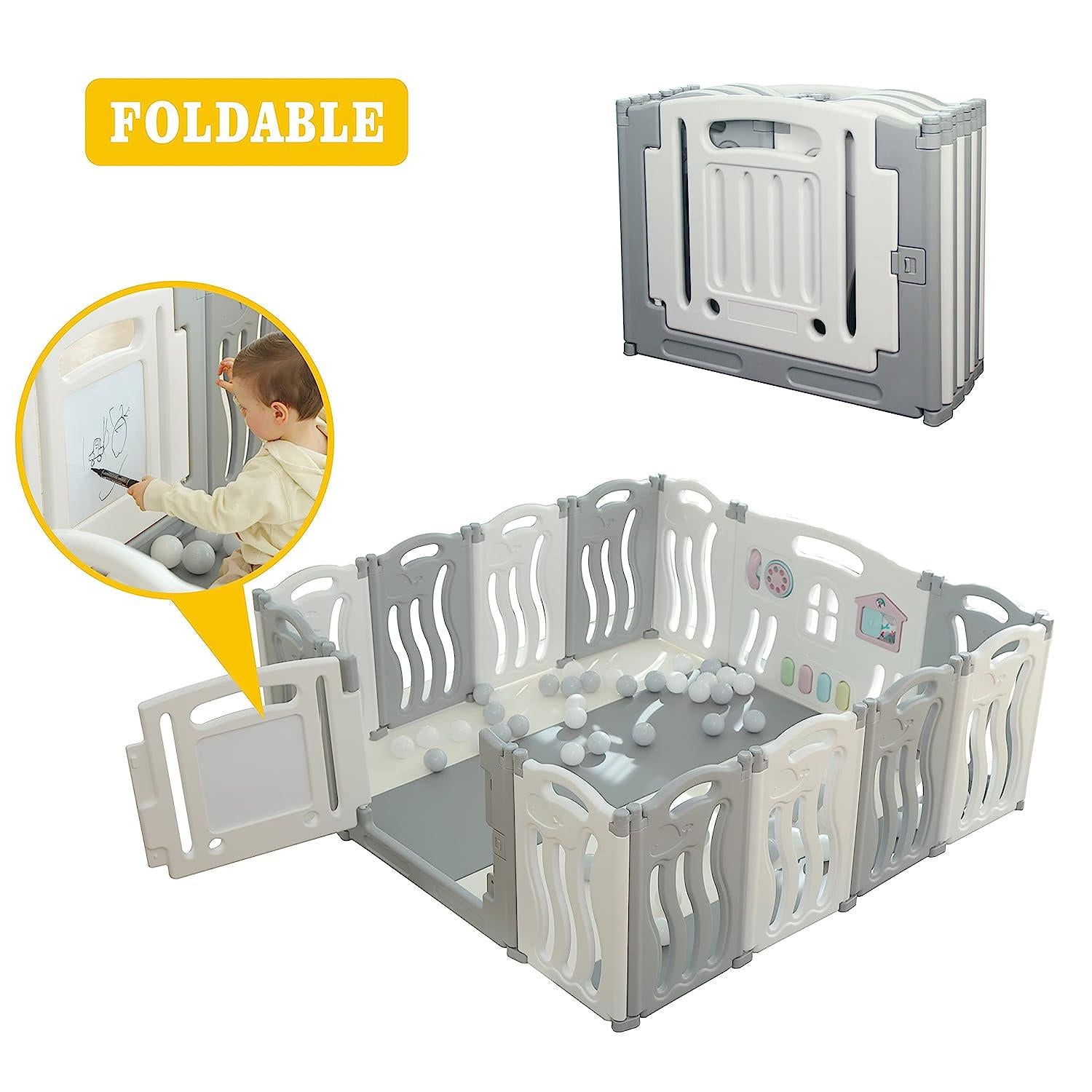 Foldable Baby playpen Baby Folding Play Pen Pet Dog playpen Kids Activity Centre Safety Play Yard Home Indoor Outdoor New Pen (White)-