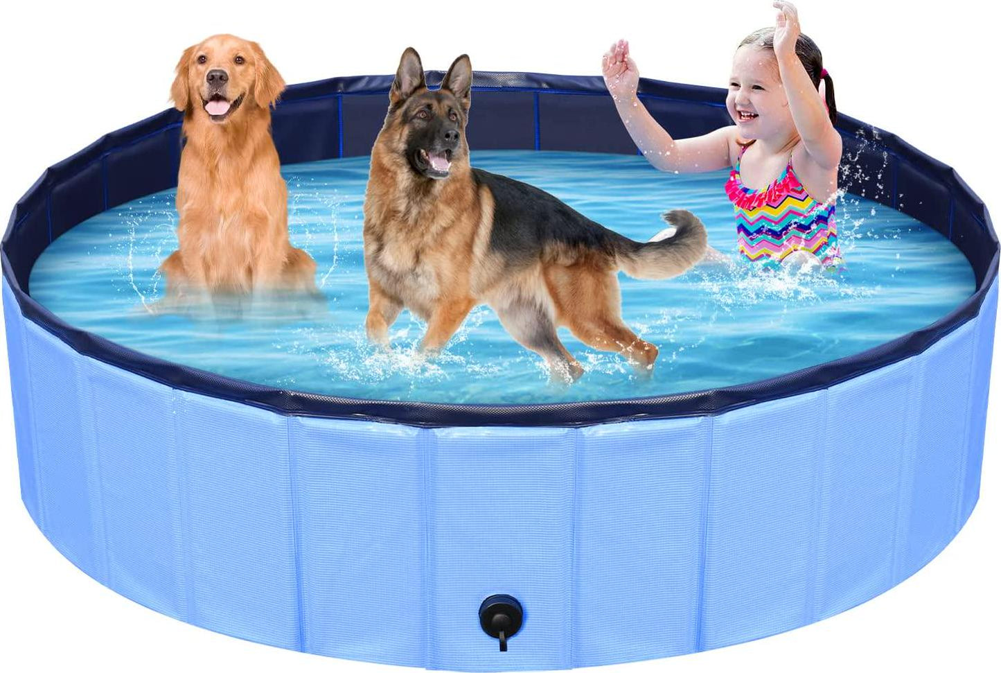 Foldable Dog Pool 63 x12 , Collapsible Hard Plastic Dog Swimming Pool, Portable Bath Tub Kid Pool Plastic Pets Dogs and Cats Outside Swimming Pool-