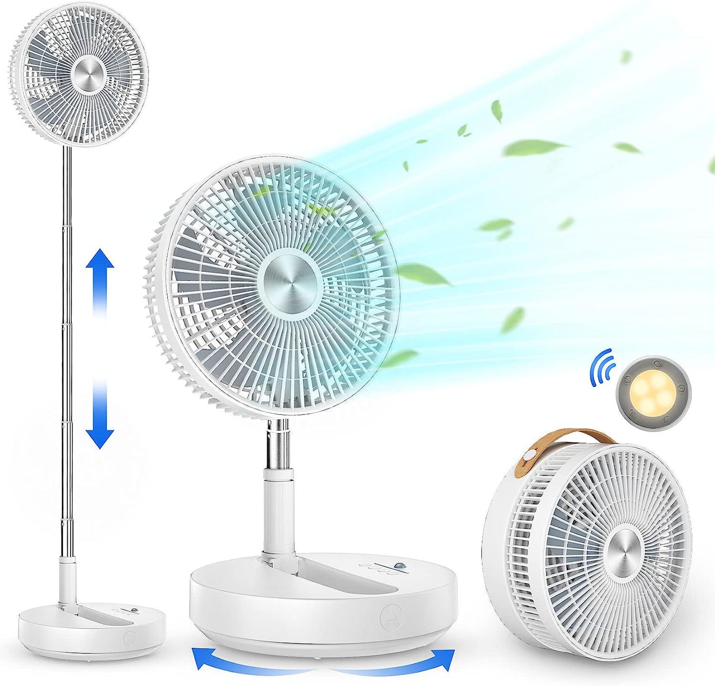 Foldable Oscillating Standing Fan with Remote, 10 Portable Quiet Table Fan, 10800mah Battery Rechargeable USB C Stand Up Floor Fan Pedestal Fan for Room Bedroom Office Camp Travel-