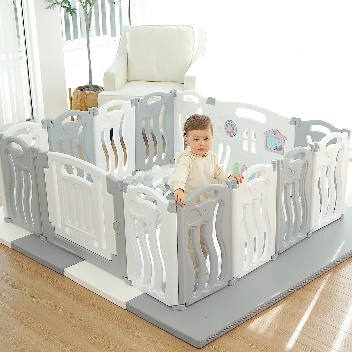 Foldable Baby playpen Baby Folding Play Pen Pet Dog playpen Kids Activity Centre Safety Play Yard Home Indoor Outdoor New Pen (White)