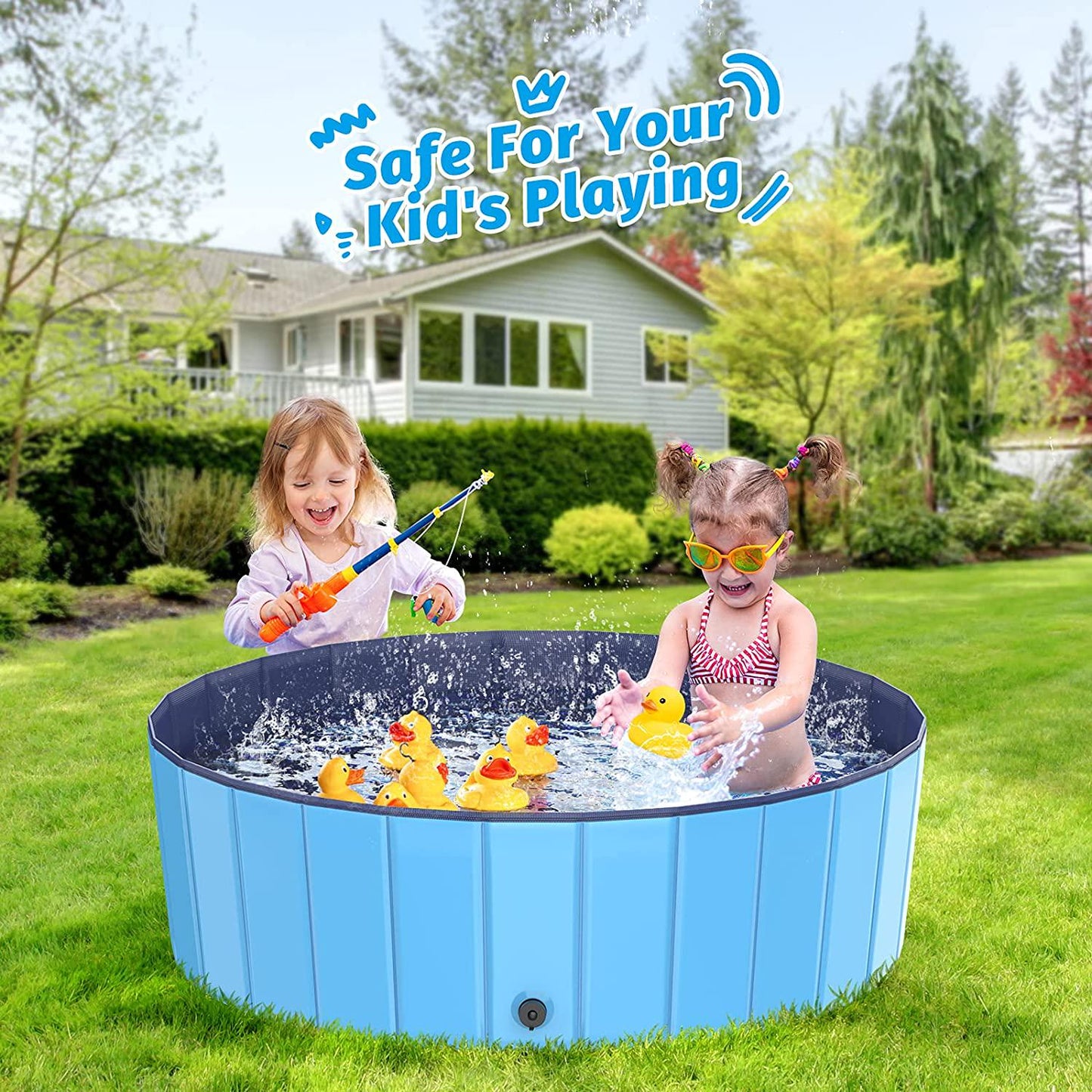 Foldable Kiddie Pool, Klsniur Hard Plastic Swimming Pool for Kids Large(48''×15.8'')