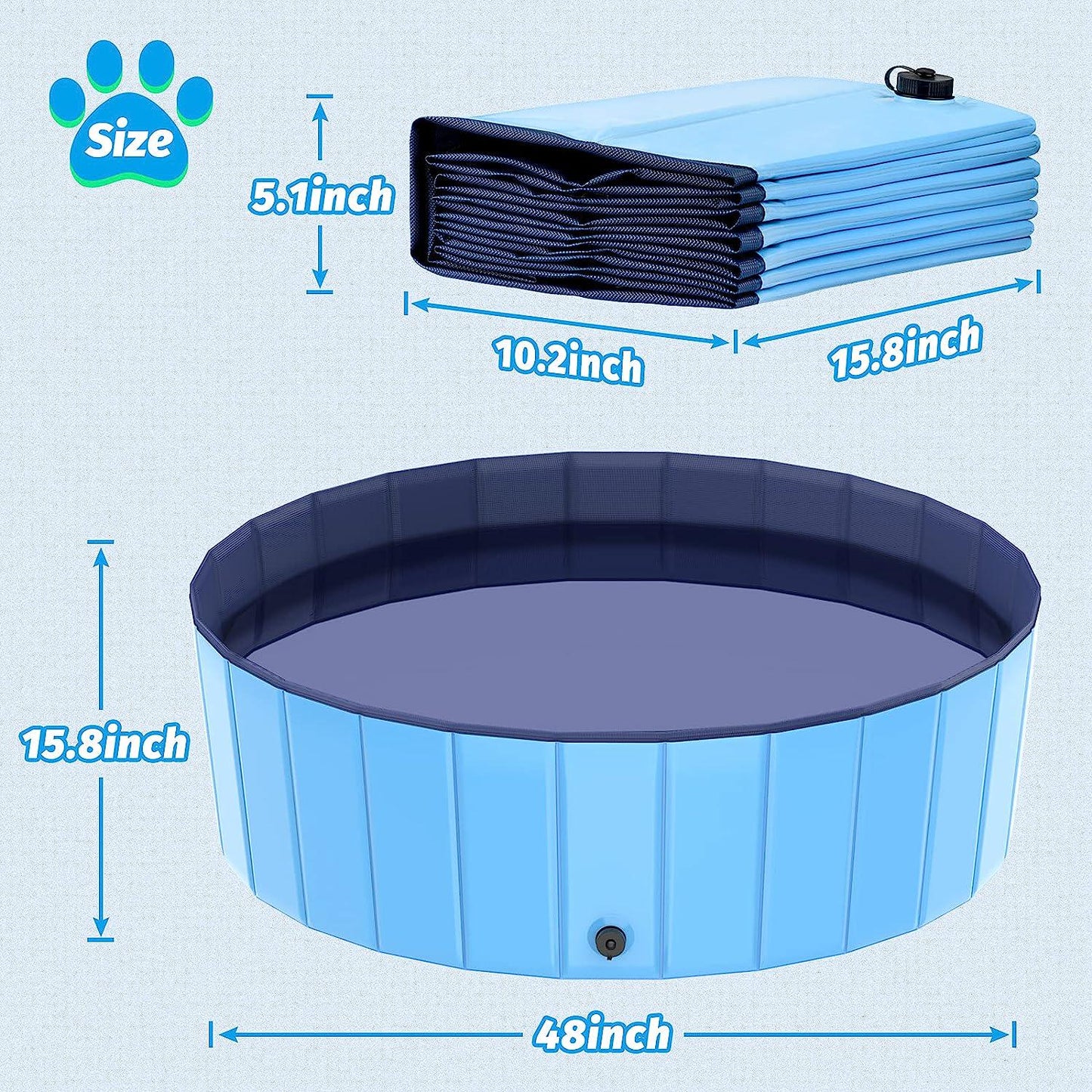 Foldable Kiddie Pool, Klsniur Hard Plastic Swimming Pool for Kids Large(48''×15.8'')