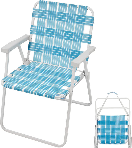 Folding Webbed Lawn Beach Chair - Heavy Duty Portable Outdoor Chair with Hard Armrest for Camping,Garden-