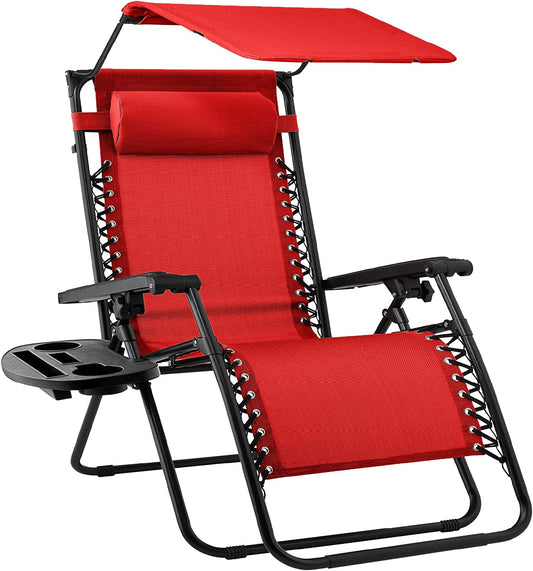 Folding Zero Gravity Outdoor Recliner Patio Lounge Chair w/Adjustable Canopy Shade, Headrest-
