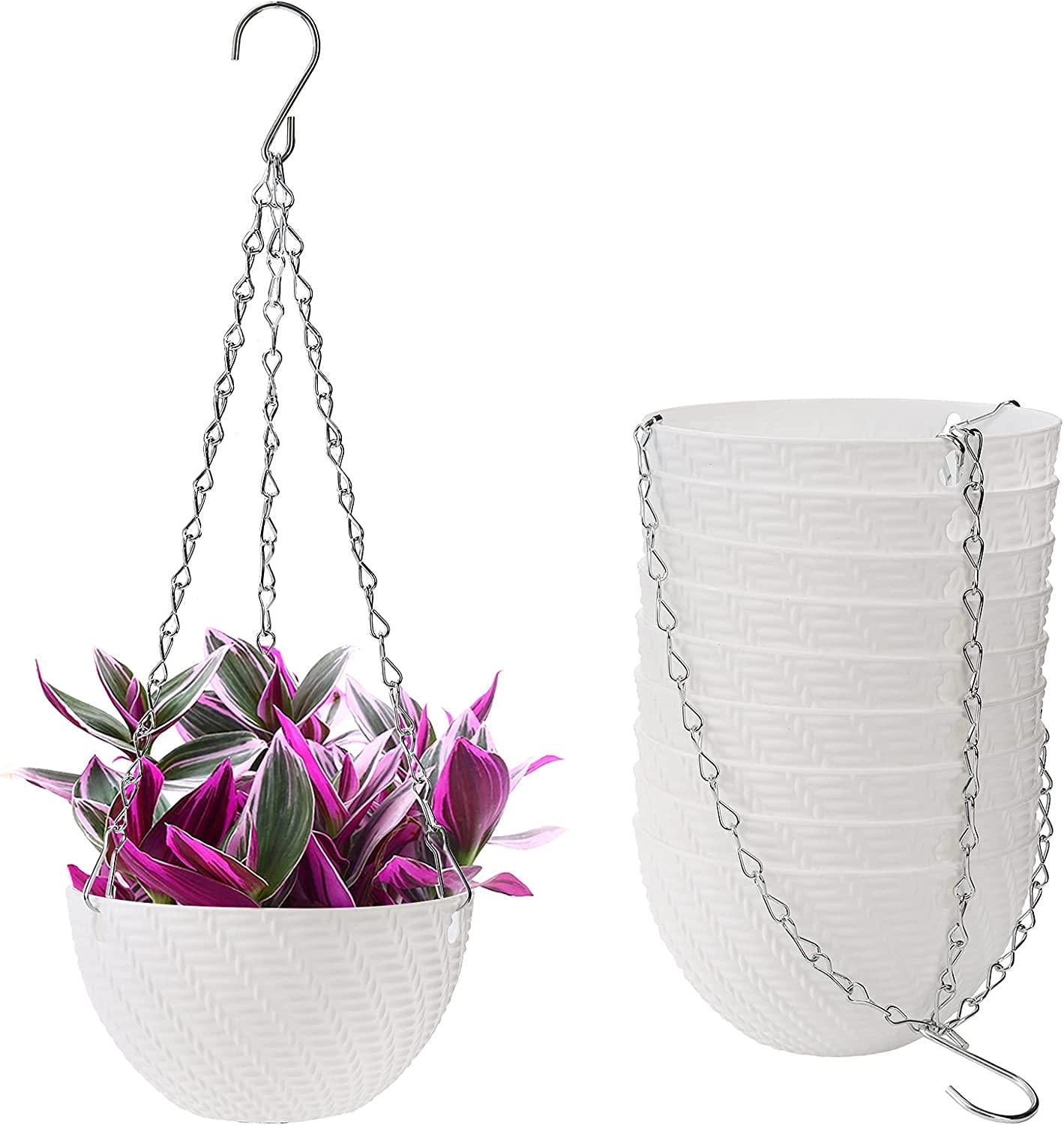 Foraineam 10 Pieces 6 Inch Hanging Planters, Garden Self-Watering Flower Plant Pot Container, Mini Succulent Planter Pots with Hanging Chain-