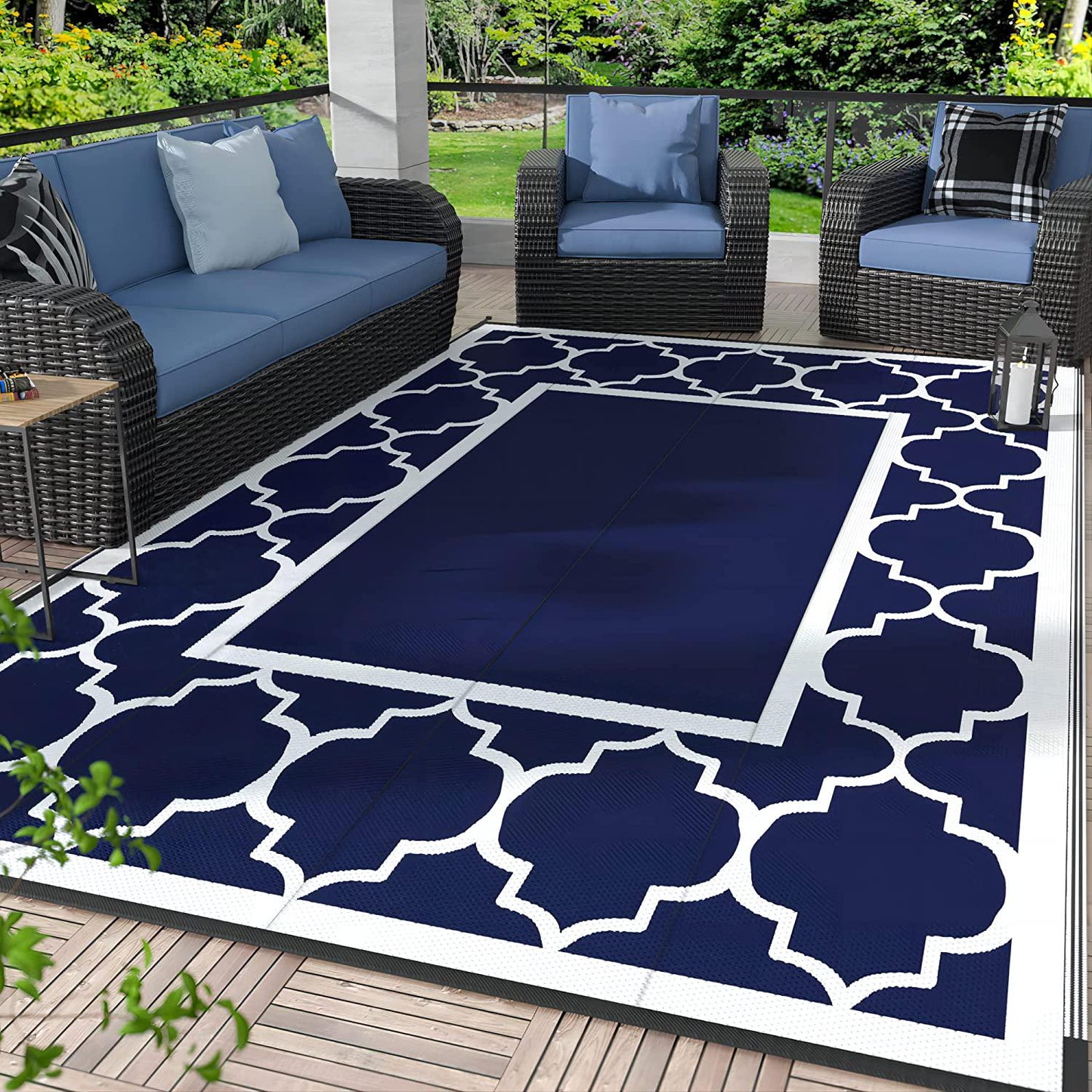 GENIMO 6&#039;x9&#039; Outdoor Rug for Patio,Reversible Plastic Waterproof Rugs,Clearance Mat,Rv,Camping,Deck,Porch,Camper,Balcony,Blue and White-