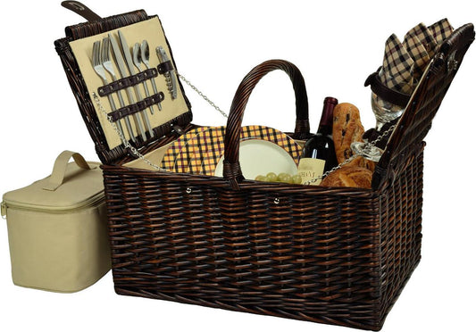 GIFTS PLAZA (D) Buckingham Picnic Basket for 4 Set for Outdoor (Brown)-