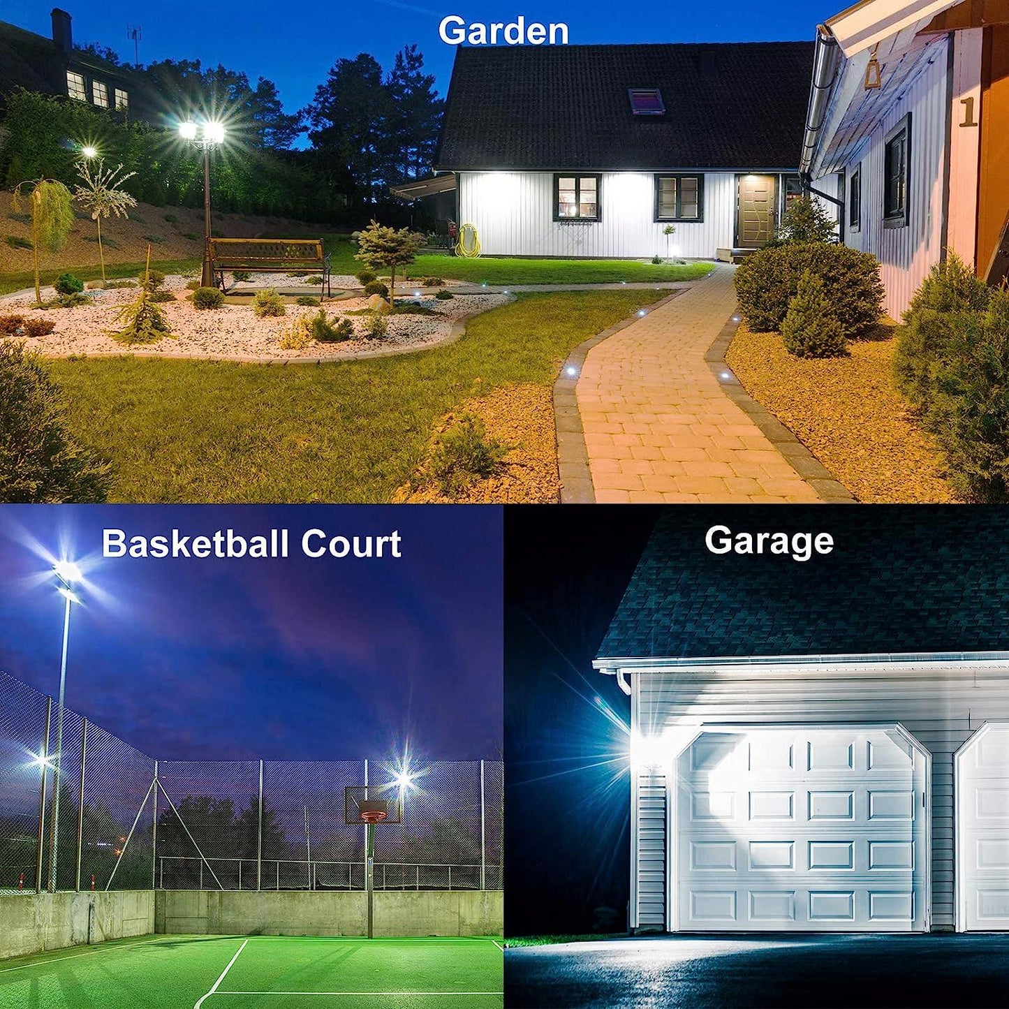 -LITE LED Flood Lights Outdoor, 100W 10000LM Outside LED Work Light with Plug, 6000K Daylight White, IP66 Waterproof Portable Spot Security Lights for Garage, Playground(2 Pack)