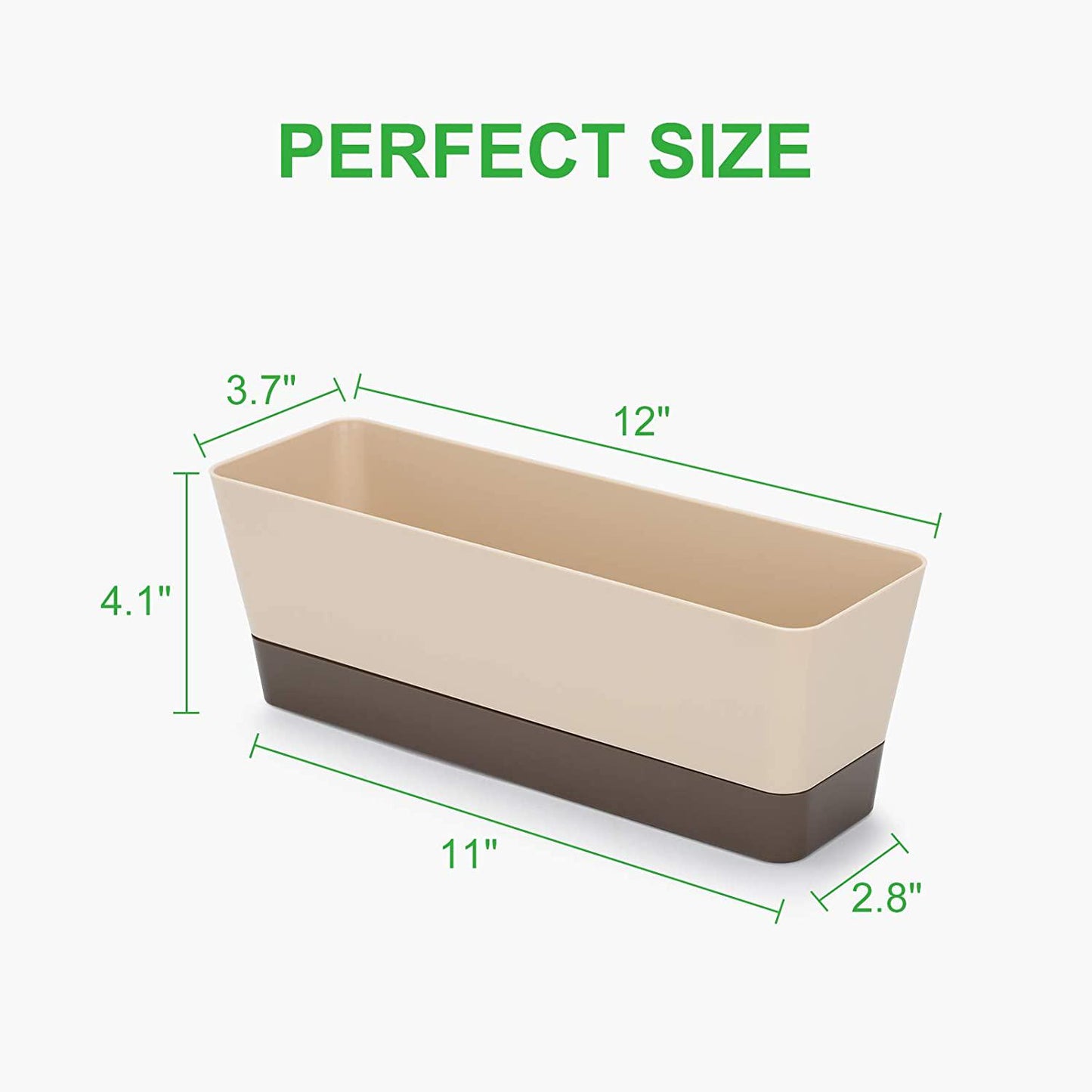 GROWNEER 3 Packs 12 Inches Window Boxes Rectangle Planter with 15 Pcs Plant Labels, Plastic Flower Pots Plant Containers with Saucer (Beige)