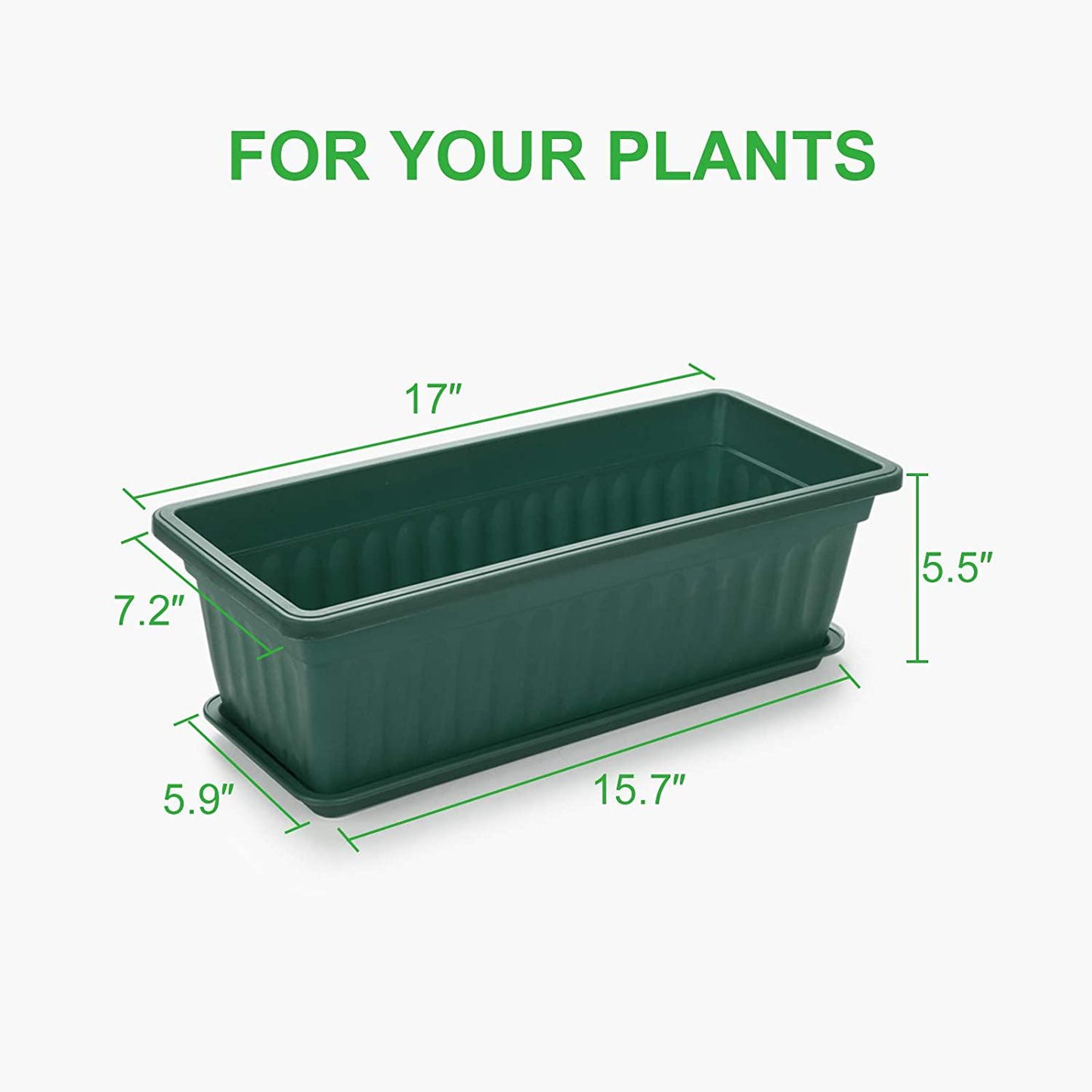 GROWNEER 3 Packs 17 Inches Green Flower Window Box Plastic Vegetable Planters with 15 Pcs Plant Labels, for Windowsill, Patio, Garden, Home Décor,