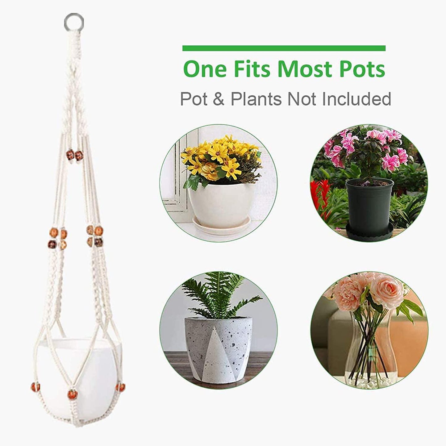 GROWNEER 5 Packs Macrame Plant Hangers with 5 Hooks, Different Tiers, Handmade Cotton Rope Hanging Planters Set Flower Pots Holder Stand, for Indoor Outdoor Boho Home Decor