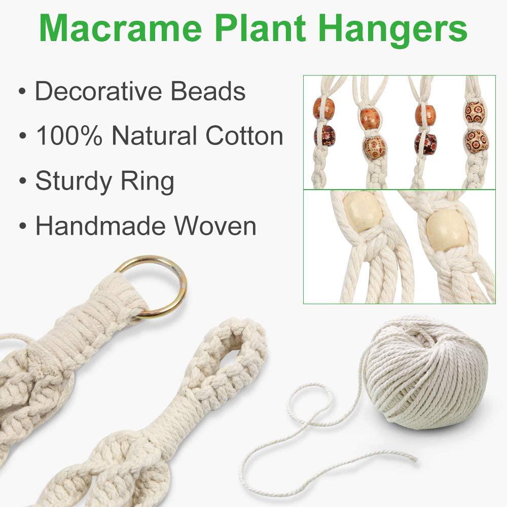 GROWNEER 5 Packs Macrame Plant Hangers with 5 Hooks, Different Tiers, Handmade Cotton Rope Hanging Planters Set Flower Pots Holder Stand, for Indoor Outdoor Boho Home Decor