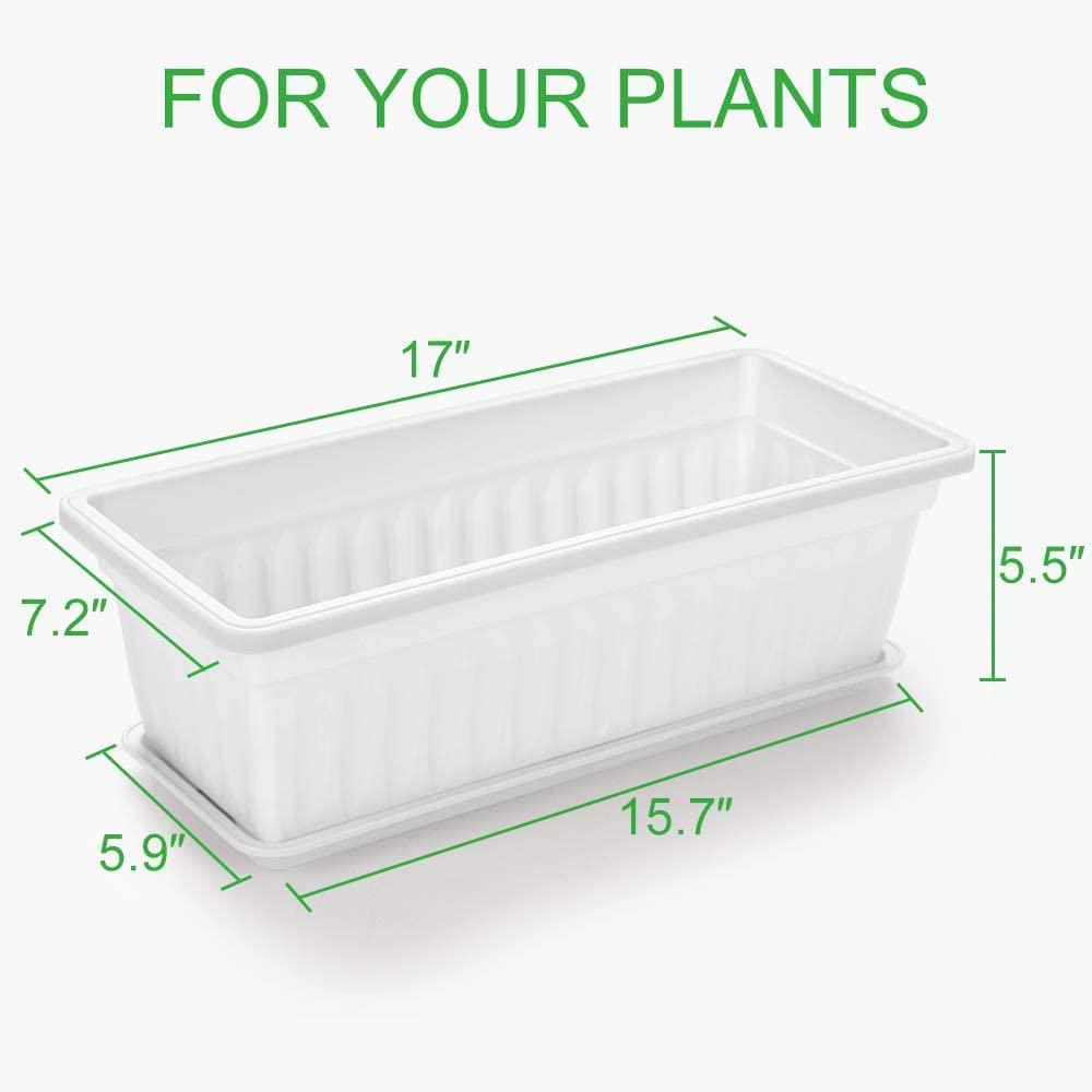 GROWNEER 6 Packs 17 Inches White Flower Window Box Plastic Vegetable Planters with 15 Pcs Plant Labels, for Windowsill, Patio, Garden, Home Décor,