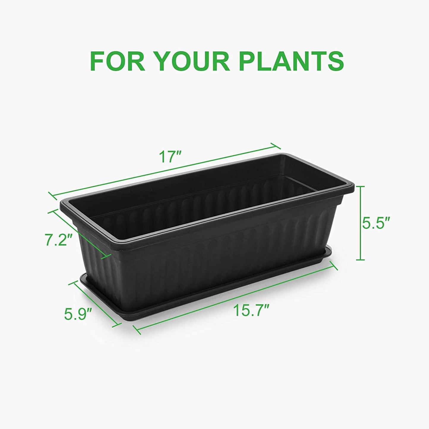 GROWNEER 6 Packs 17 Inches Black Flower Window Box Plastic Vegetable Planters with 15 Pcs Plant Labels, for Windowsill, Patio, Garden, Home Décor,