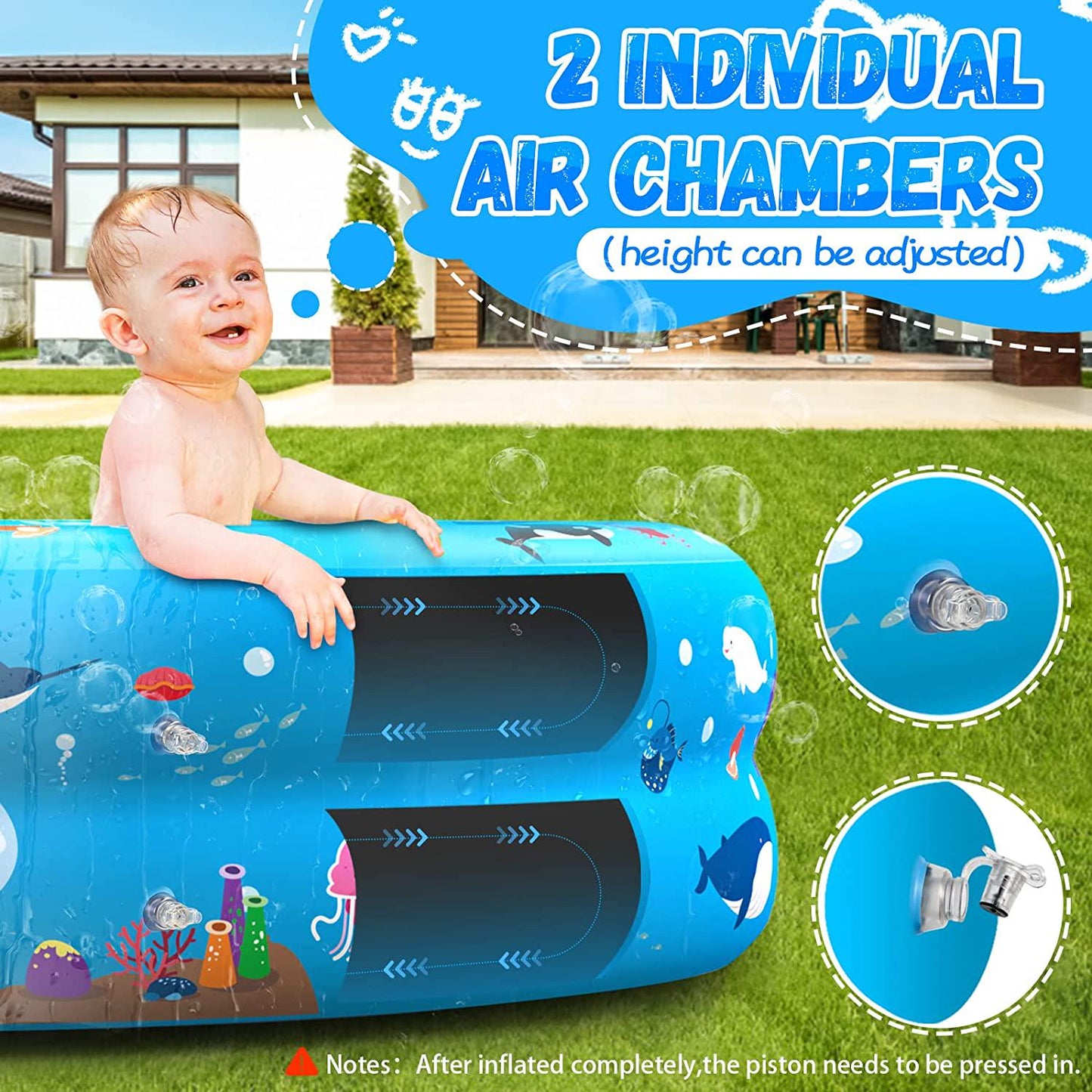 G-TING Inflatable Swimming Pool, 2 in 1 Kids Pool with Dolphin Sprinkler for Backyard, Blow up Kiddie Pool for Kids Toddlers 1-3 Ages 3+, Summer Outdoor Water Fun