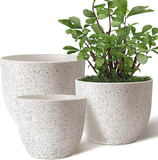 Giraffe Creation Plant Pots 10/9/8 inch Set of 3, Flower Pots Outdoor Indoor, Planters with Drainage Hole, Speckled White-