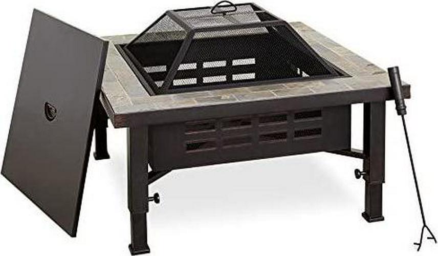 34-in Adjustable Leg Square Slate Top Fire Pit
