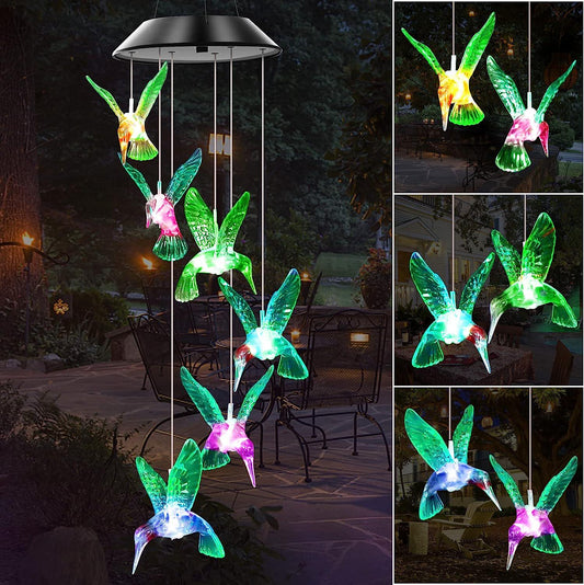 Green Hummingbird Solar Wind Chimes Color Changing Lights Outdoor, Best Gifts for Mom Grandma Women Wife Aunt Daughter Sister, Unique Mobile Wind Chime, Gardening Yard Decorations-