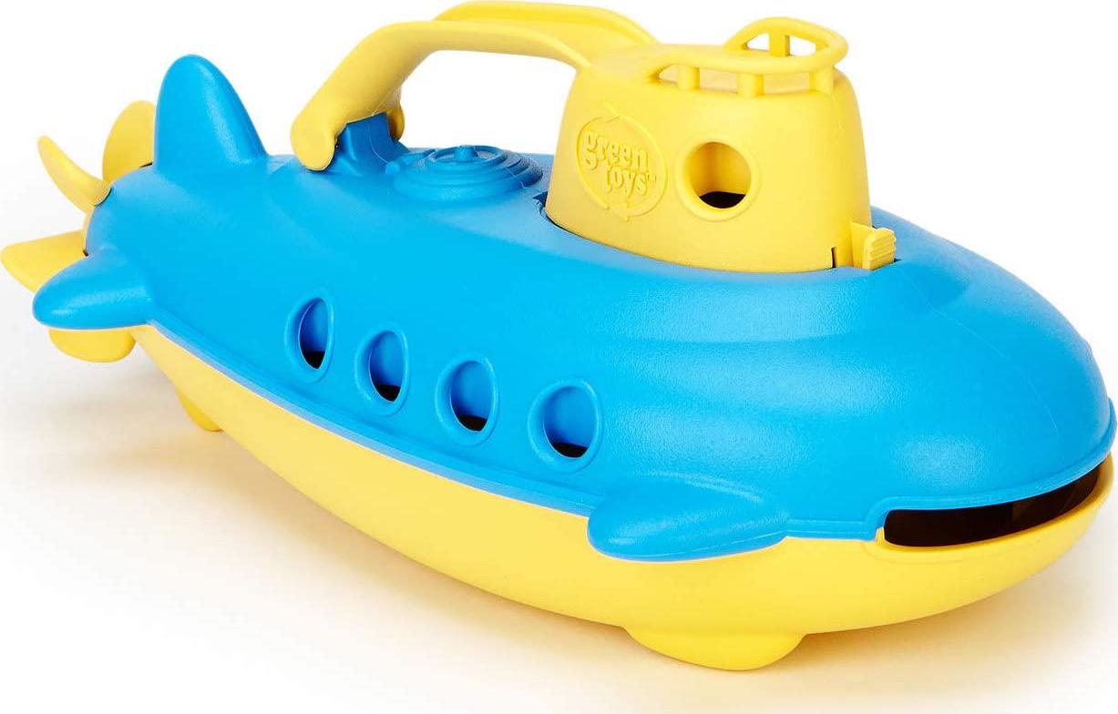 Green Toys Submarine in Yellow and blue - BPA Free, Phthalate Free, Bath Toy with Spinning Rear Propeller. Safe Toys for Toddlers, Babies-