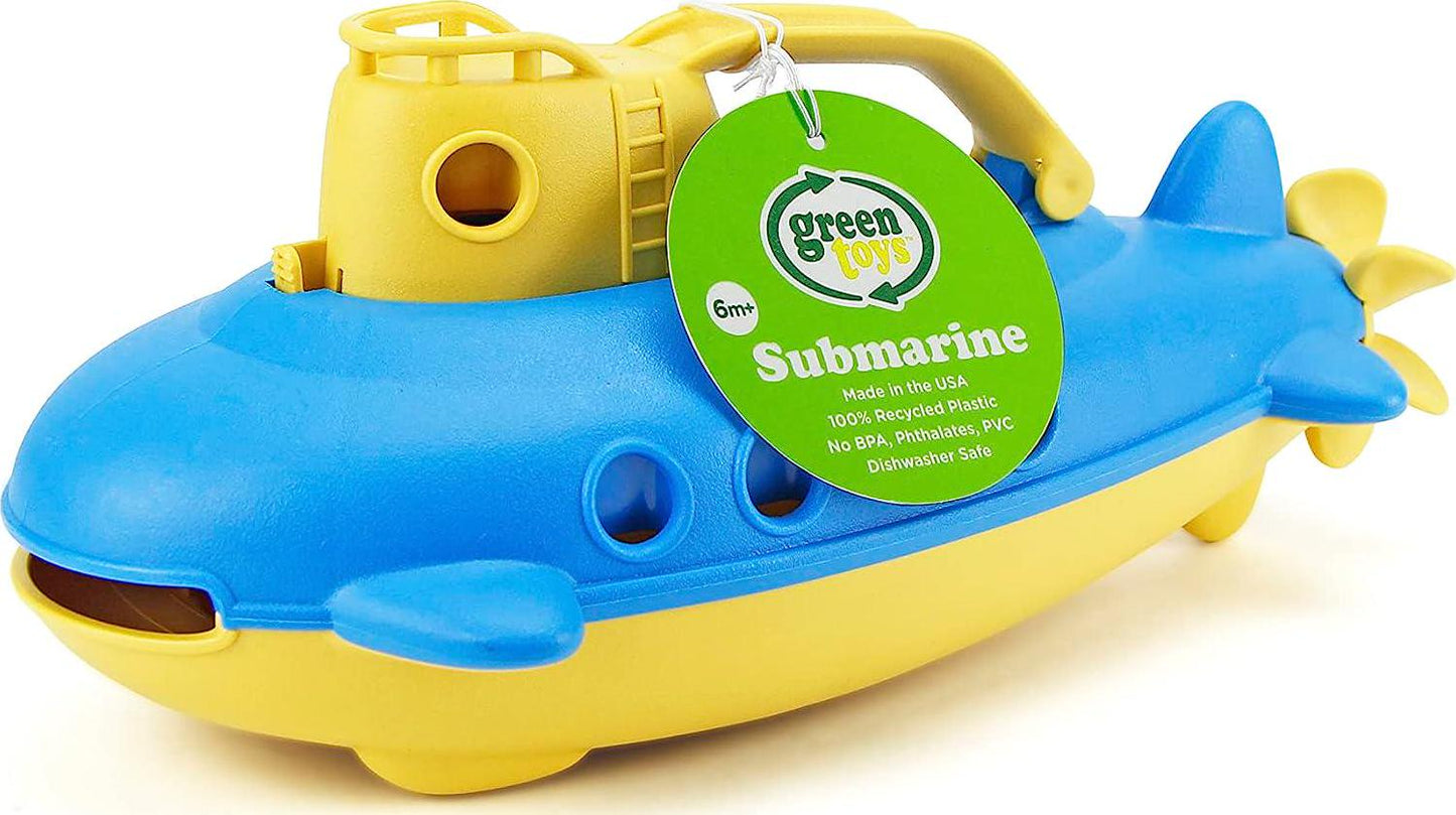 Submarine in Yellow and blue - BPA Free, Phthalate Free, Bath Toy with Spinning Rear Propeller. Safe Toys for Toddlers, Babies