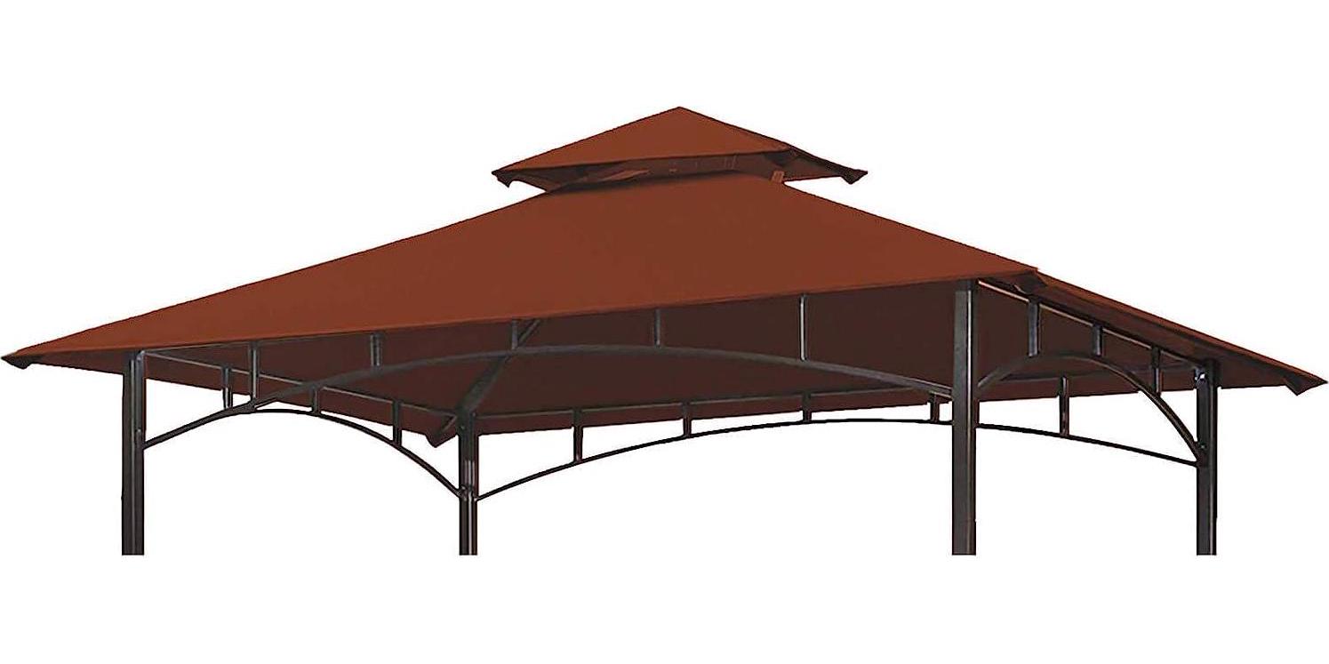 Grill Gazebo Replacement 5' x 8' Canopy Roof, Outdoor BBQ Gazebo Canopy Top Cover, Double Tired Grill Shelter Cover with Durable Polyester Fabric, Burgundy-