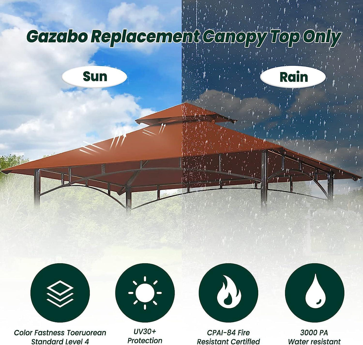 Grill Gazebo Replacement 5' x 8' Canopy Roof, Outdoor BBQ Gazebo Canopy Top Cover, Double Tired Grill Shelter Cover with Durable Polyester Fabric, Burgundy