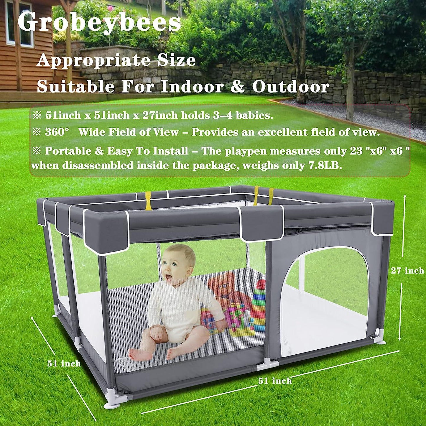 Baby Playpen for Toddler and Babies, Baby Playard, Indoor and Outdoor Kids Activity Center with Anti-Slip Base