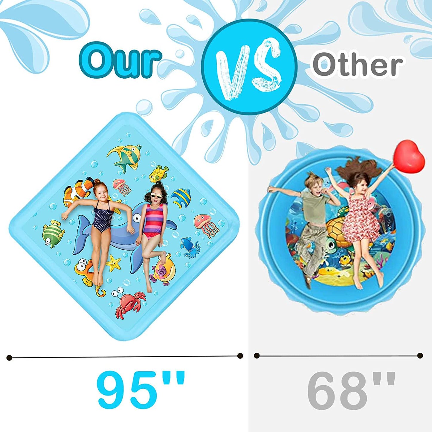 Growsland Splash Pad for Toddlers, Outdoor Sprinkler for Kids, 67 Summer Water Toys Inflatable Wading Baby Pool Fun Gifts for 3 4 5 6 7 8 9 Years Old