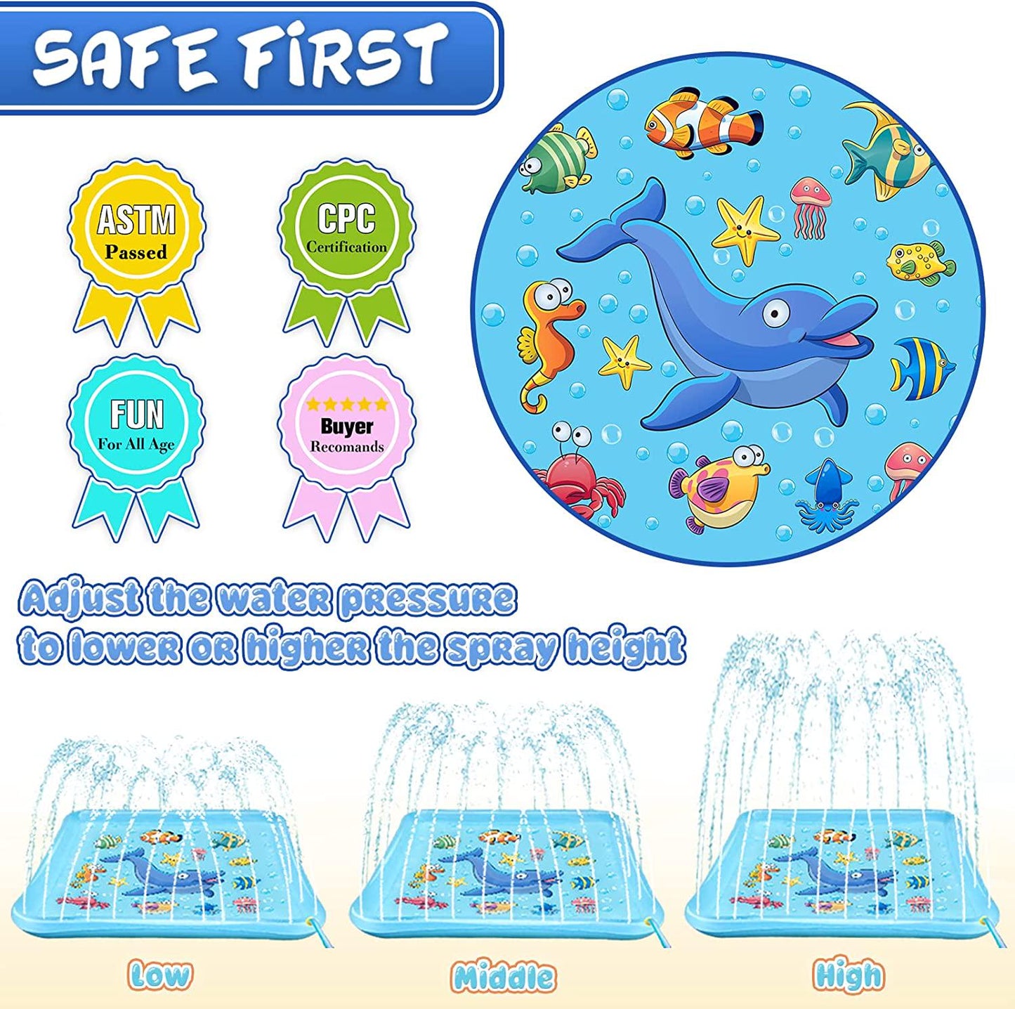 Growsland Splash Pad for Toddlers, Outdoor Sprinkler for Kids, 67 Summer Water Toys Inflatable Wading Baby Pool Fun Gifts for 3 4 5 6 7 8 9 Years Old