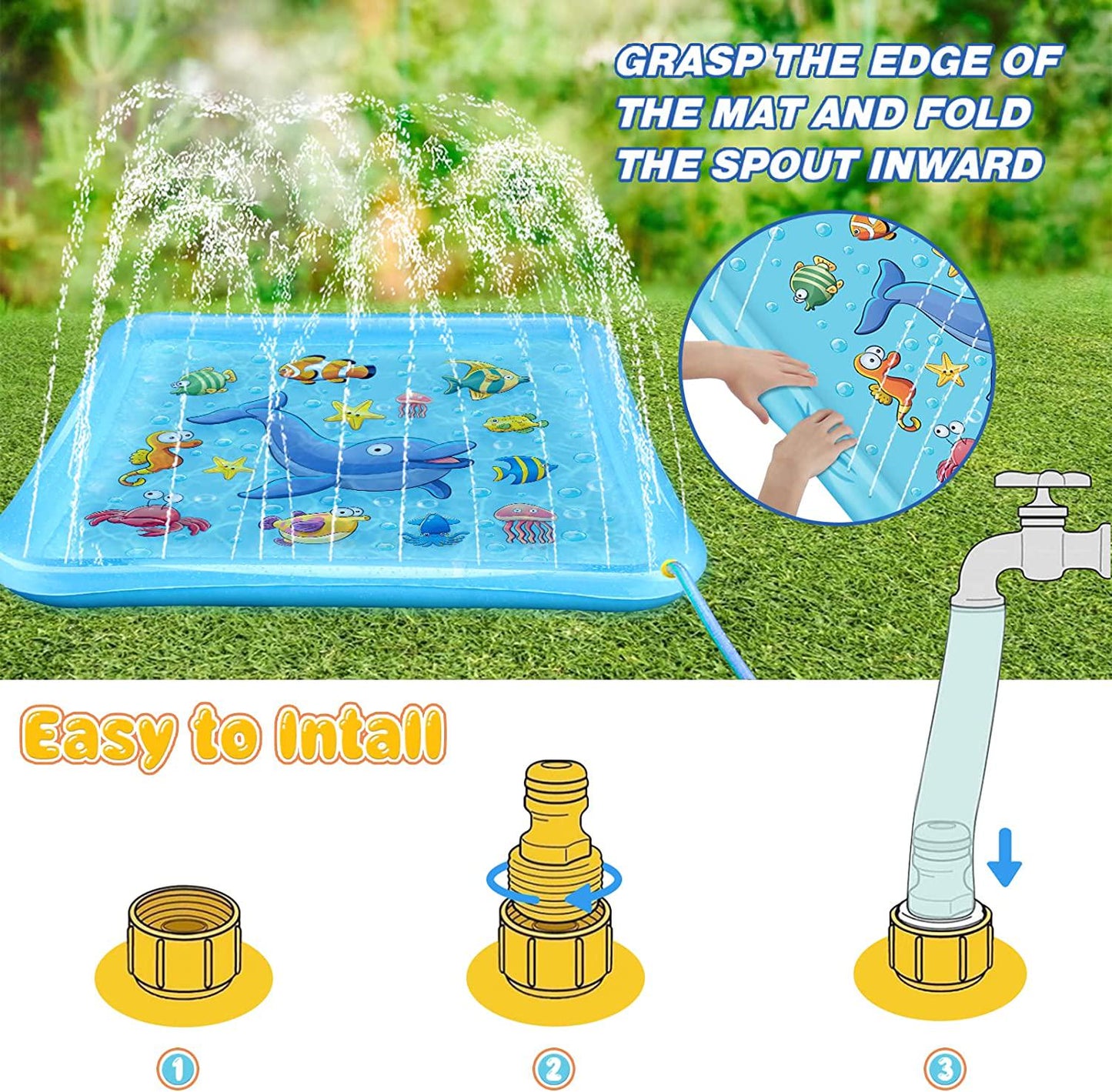 Growsland Splash Pad for Toddlers, Outdoor Sprinkler for Kids, 67 Summer Water Toys Inflatable Wading Baby Pool Fun Gifts for 3 4 5 6 7 8 9 Years Old