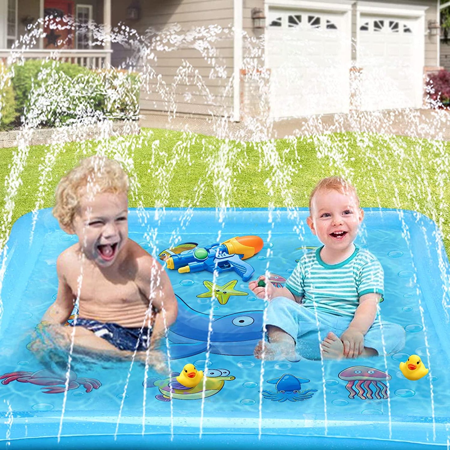 Growsland Splash Pad for Toddlers, Outdoor Sprinkler for Kids, 67 Summer Water Toys Inflatable Wading Baby Pool Fun Gifts for 3 4 5 6 7 8 9 Years Old